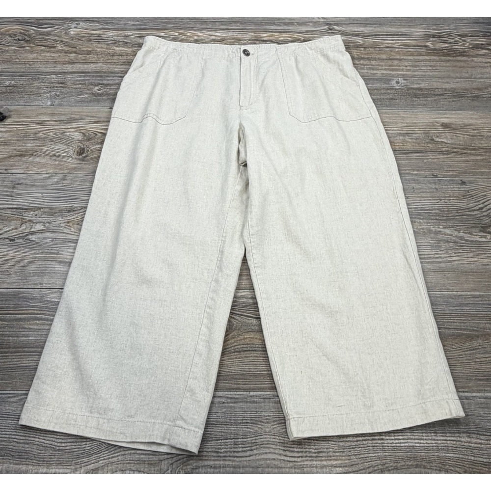 Christopher and Banks Linen Blend Cropped Pants 16  Beige Pockets Resort Coastal